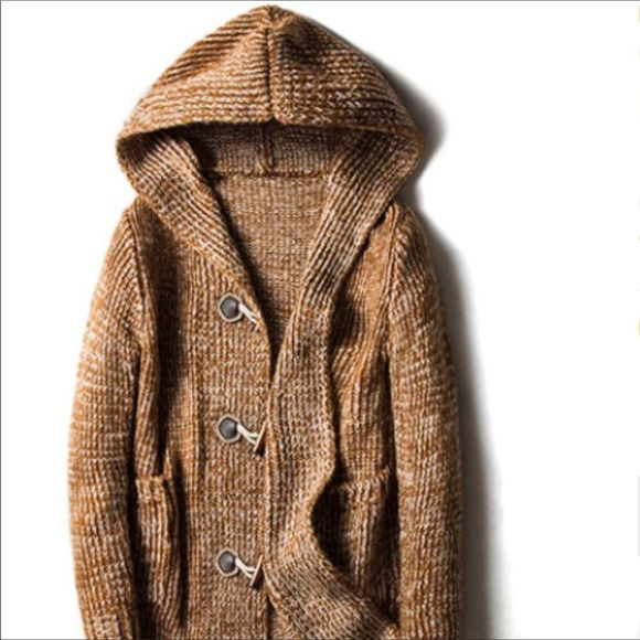 Men's Casual Loose Horn Button Up Mid Long Hooded